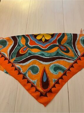Zara Orange Teal Multi-Print Triangle Crop Top Scarf Detail